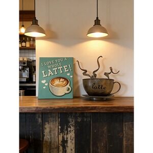 Michael Alan Designs Metal Latte Cup Wall Art and Coffee Canvas Decor Set